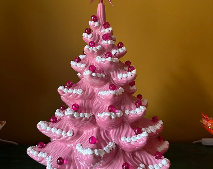 Atlantic 104 Pink Ceramic Christmas Tree With Snow Etsy