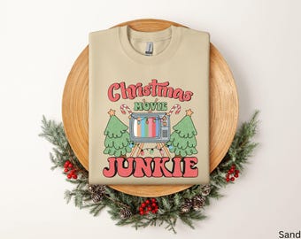 Christmas Crewneck Sweatshirt | Christmas Movie Junkie Shirt | Retro Christmas Shirt | Christmas Movie Sweatshirt | Women's X-mas Shirt