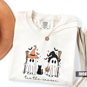 Linda camisa fantasma, camisa fantasma de Halloween, camisa de colores cómodos de Halloween, camisa de Halloween Tis The Season, linda camisa de otoño, Halloween de las mujeres
