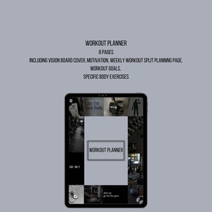 May include: A digital tablet displaying a workout planner with a collage of images related to fitness. The text on the screen reads "Workout Planner" and "Care For Your Body".