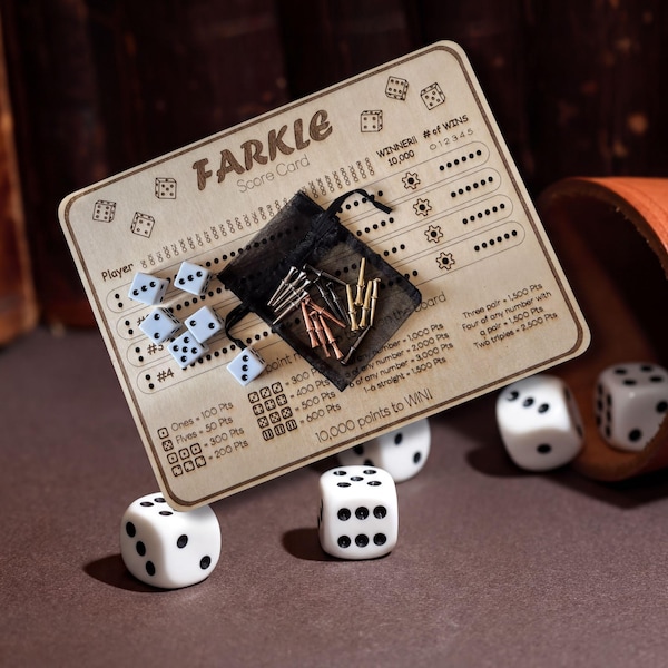 Personalized Farkle Dice Game: Laser Engraved Wood Scoreboard