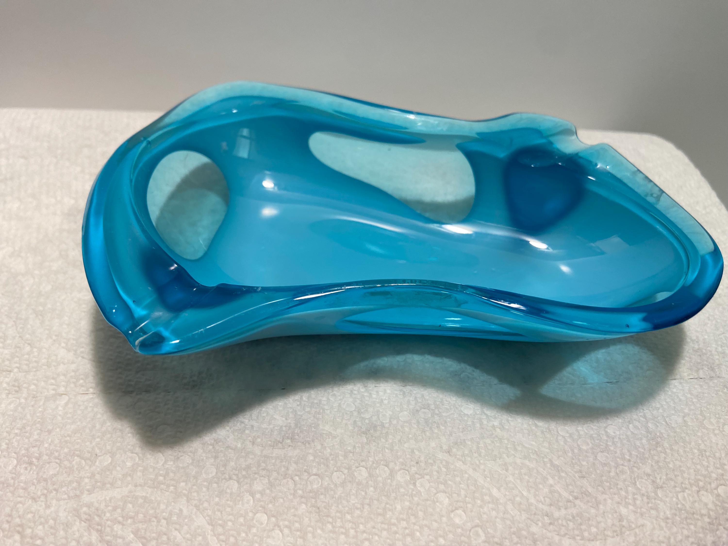Vintage Sasaki Blue Cased Glass Ashtray Elegant and Timeless