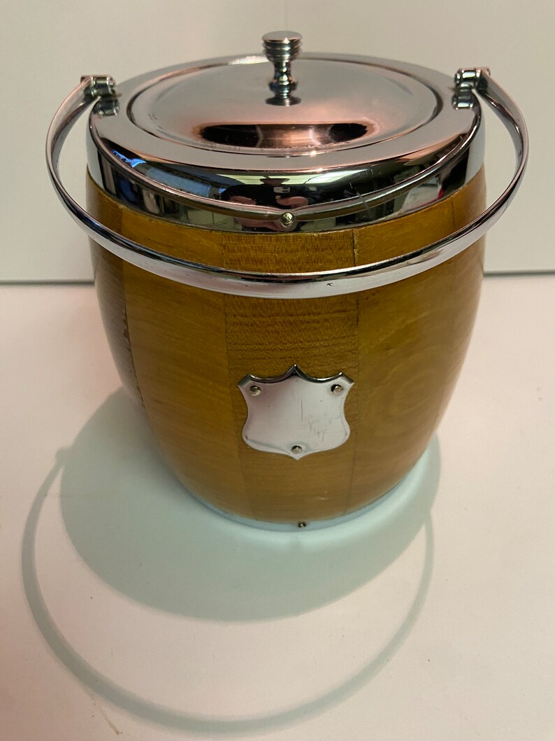 Vintage Mcm Ice Bucket/biscuit Wood Barrel With Steel Lid and Etsy