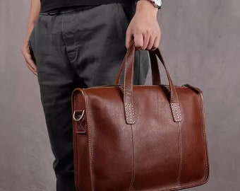 Bolso mensajero de cuero, bolso de cuero para hombres, cartera de cuero, maletín de cuero, cartera de bolso para computadora portátil, bolso de mensajero, bolso hecho a mano