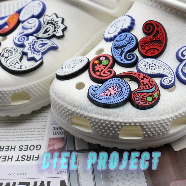 New Croc Compatible Jibbitz Charm Badge Pin Paisley Style Print Collection Red Pink Blue Black White Design Cielproject