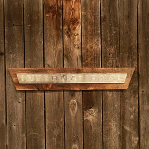 International Tractor Emblem Rustic Barn Board Sign