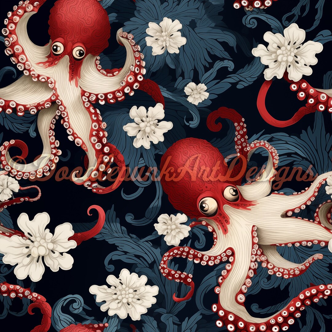 Octopus Wrapping Paper: Whimsical Floral Ocean Theme Designer Gift Wrap ...