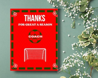 Soccer Coach Thank You Card - Digital Download with Gift Card Holder,Thank You gift for a soccer coach Thank you for a great season Coach!