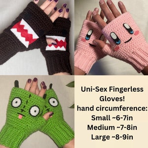 Domo, Gir, Kirby Inspired Gloves Fingerless Unisex Fingerless | Coquette Acrylic Knit Hand Warmers | Kawaii Anime Cartoon art