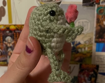 Flower Frog Anniversary Plushie | Gifts for her / him | Valentines gift | crochet mini rose amigurumi