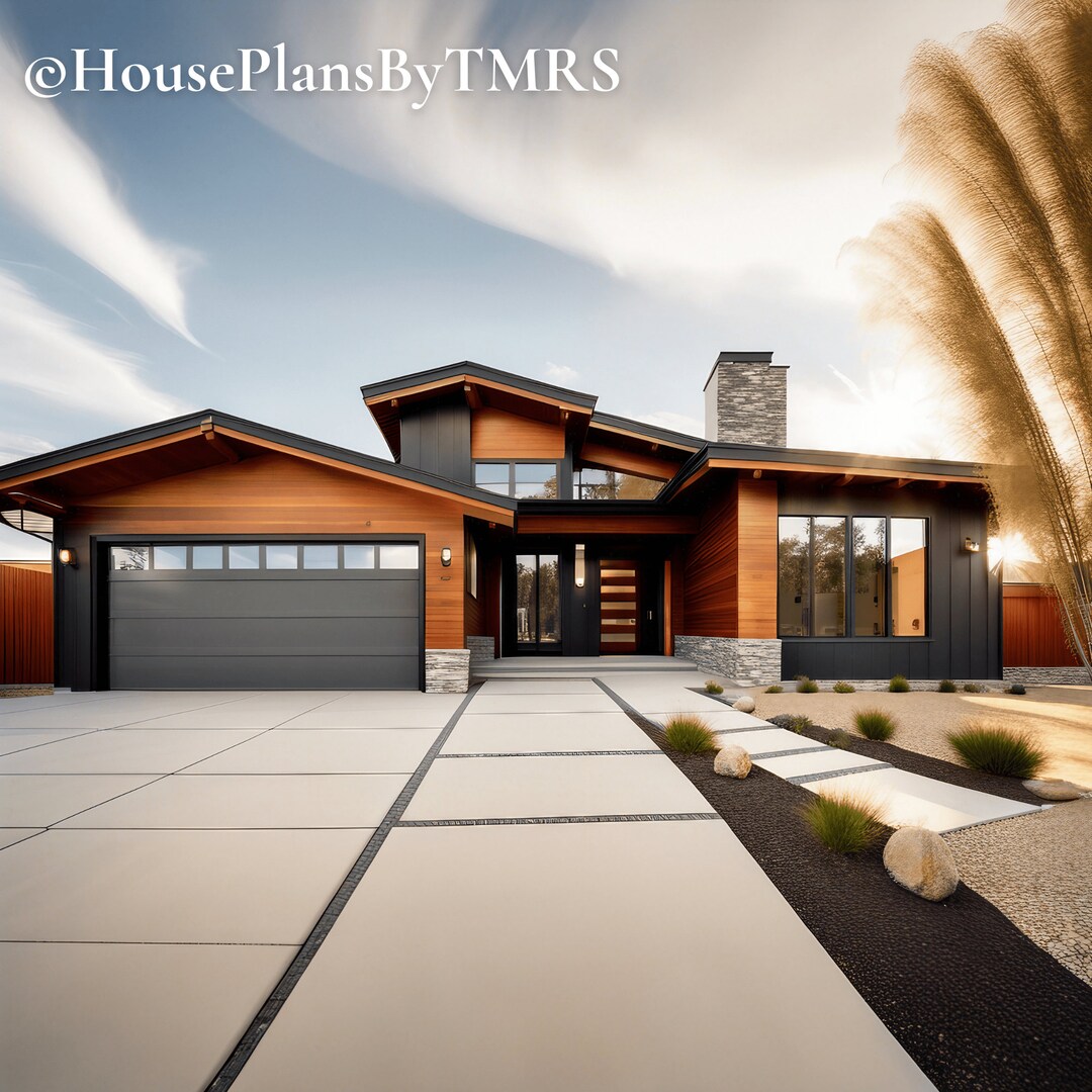 Modern Ranch Plan House Floor Plans And Exterior Interior Etsy Modern Ranch Plan House Floor Plans And Exterior Interior Etsy
