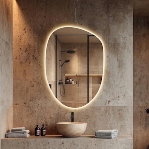 Irregular LED Bathroom Mirror, Wall-Mounted Vanity Mirror with Lights, Illumitaed Backlit Mirror