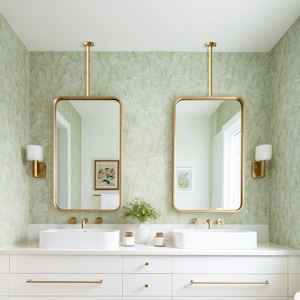 Ceiling Hung Rectangular Mirror, Gold Bathroom Mirror, Metal Framed Vanity Mirror, Ceiling Suspended Hair Salon Mirror, Modern Custom Mirror