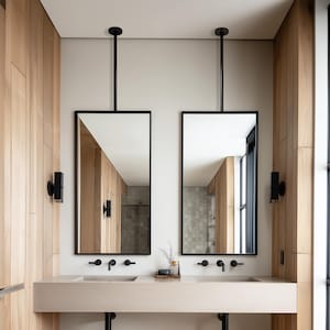 Custom Ceiling Hanging Bathroom Mirror, Metal Framed Suspended Mirror, Ceiling Mounted Vanity Mirror, Modern Hotel & Hair Saloon Mirror
