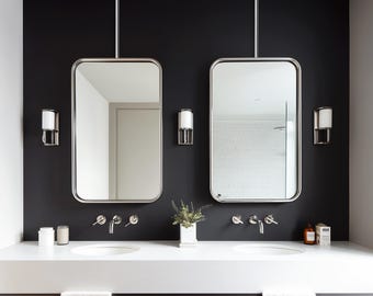 Handgefertigter Stahlrahmen Deckenspiegel, moderner hängender Badezimmerspiegel