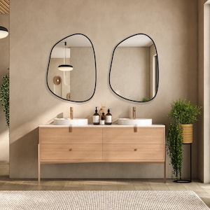 Modern Mirrored Wall Art, Asymmetrical Mirror Home Decor, Wall Hanging Bathroom Mirror, Decorative Living Room Interior Design Mirror