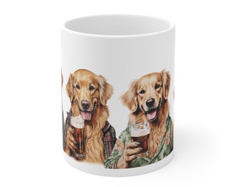 Golden Retriever Cheers Mug | Dog-Friendly Beer Lover Gift | 11oz Ceramic Pint Coffee Cup | Ramble & Bo