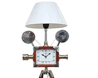 Vintage Attractive Clock New Look Tripod Stranded with White Shade Smart Clock . Attractive Clock Shade Projector.( Lampshade not included)