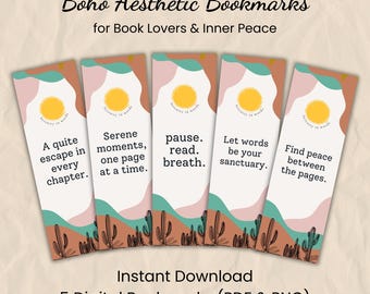 Boho Aesthetic Printable Bookmarks, Book Lovers Gifts, Desert Aesthetic Bookmark, Calm Reflection, PNG and PDF Print & Cut, Instant Download