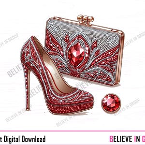 Zapatos y cartera  Brillantes, Imagen Imprimible ,JPG PNG, Sublimacion, Cumpleanos, Quinceanera, Tacones Brillantes, Zapato Rojo, Navidad