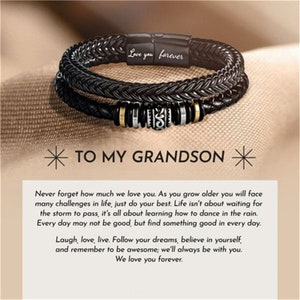 To My Grandson Braided Leather Bracelet-I Will Always Be With You - Gift for Son -Personalized Gift for Him - Unique Christmas Gift For Men