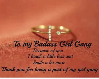 To My Badass Girl Gang Ring - Anillo minimalista ajustable en forma de T -Anillo delgado de oro de 18K - Bestie Gift -Best Friend Gift -Regalo de cumpleaños para ella