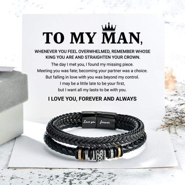 Personalized Mens Bracelet -To My Man Boho Leather Bracelet- Engraved Love You Forever Bracelet - Christmas Gifts For Him  Husband Boyfriend