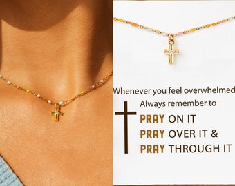 Faith Cross Necklace -Pray Through It Inspirational Gifts For Daughter - Religious Gift For Her - Mother's Day Gifts - Unique Gifts For Mum