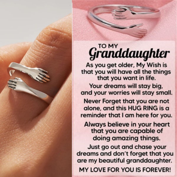 To My Granddaughter Hug Ring - Gift For Daughter - Christmas Gift For Her - Sterling Silver Adjustable Ring - Unique Gift From Nana Mom Dad