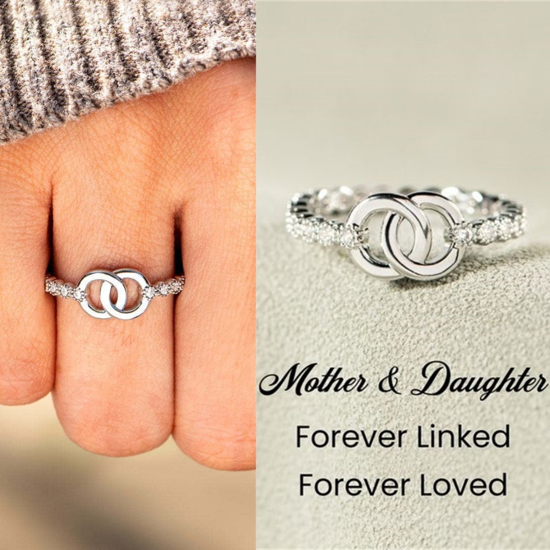 Mother & Daughter Forever Linked Together Circle Ring Interlocking Ring