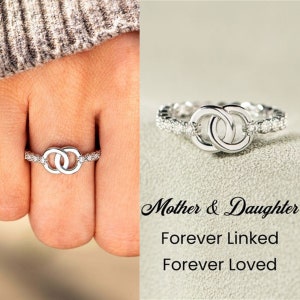 Mother & Daughter Forever Linked Together Circle Ring - Interlocking Ring - Birthday Gifts For Daughter - Mother's Day Gifts - Gifts for Mom