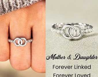 Mother & Daughter Forever Linked Together Circle Ring - Interlocking Ring - Birthday Gifts For Daughter - Mother's Day Gifts - Gifts for Mom