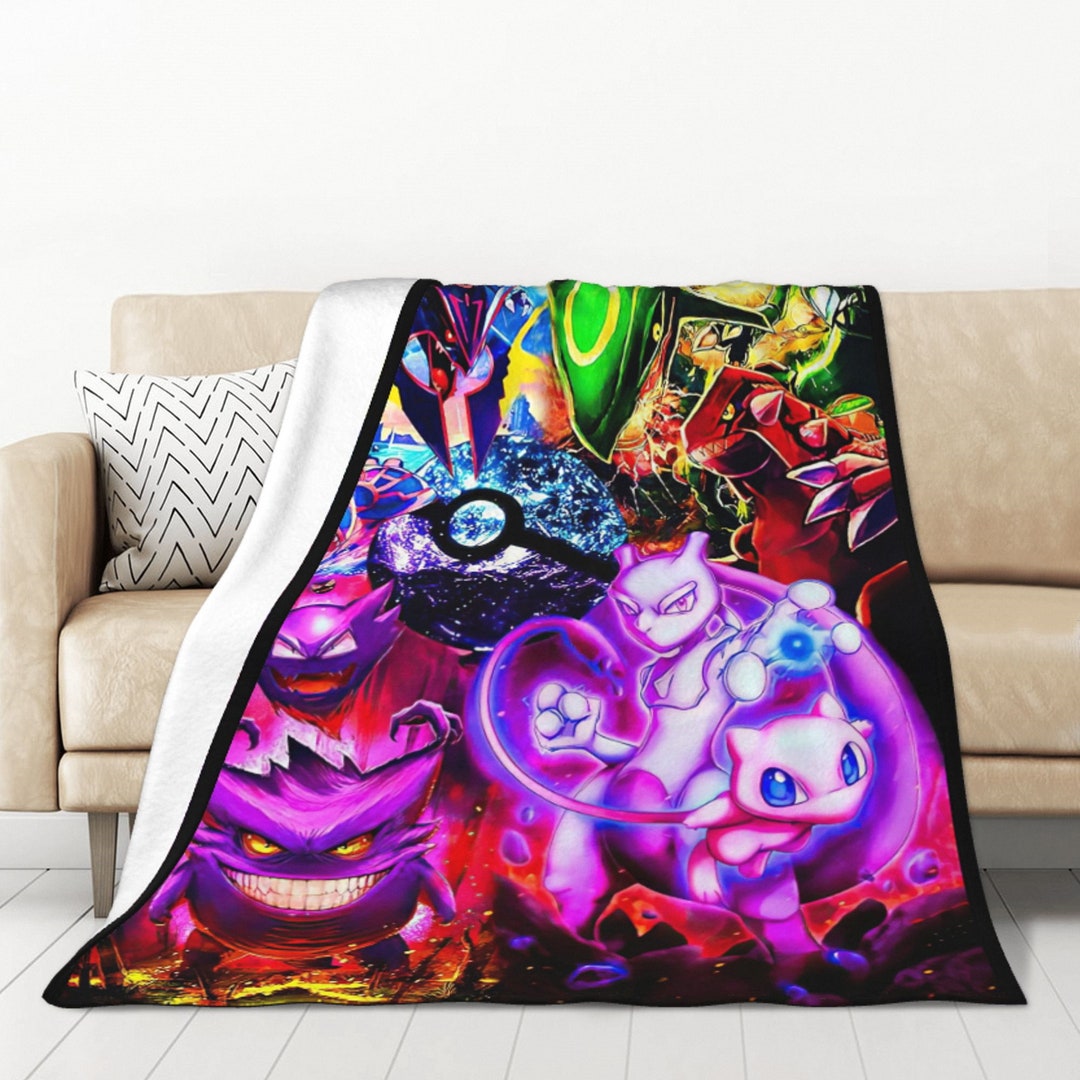 Custom Anime Blanket,pokemon Fleece Blanket Quilt,mewtwo Blanket for