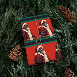 Black Santa Wrapping Paper, Black Santa Gift Wrap, Holiday Wrapping Paper,  Wrapping Paper Rolls, African American Santa Wrapping Paper 