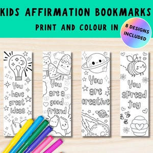 Set of 8 Coloring Positive Affirmation Bookmarks for Kids | Printable Bookmarks for Kids | DIY Bookmarks | Craft for Kids | Classroom Craft