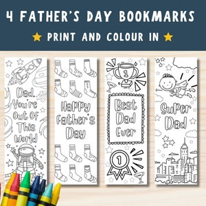 Set of 4 Father&#39;s Day Colouring Bookmarks, Printable Father&#39;s Day Bookmarks, DIY Father&#39;s Day Gift, Father&#39;s Day Coloring Bookmarks