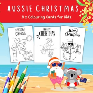 8 Australian Christmas Printable Colouring Cards | Aussie Christmas | Kids Xmas Card Printable | School/Classroom Christmas Craft Activity
