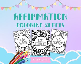 20 Positive Affirmation Coloring Pages for Kids | Kids Positivity Activity | Kids Printable Affirmations | Printable Kids Coloring Sheets