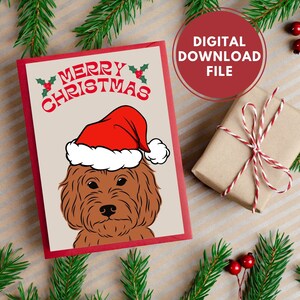 Tarjeta de Navidad de Groodle - Rojo, Tarjeta de Navidad del perro, Tarjeta de Navidad imprimible, Tarjeta de Navidad, Tarjeta de Navidad digital, Labradoodle