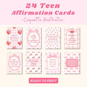 24 cartes d'affirmation imprimables pour préadolescentes/adolescentes | Coquette Esthétique | ère Soft Girl | Affirmations positives Santé mentale Adolescents