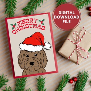 Groodle Weihnachtskarte - Brown, Weihnachtskarte vom Hund, Druckbare Weihnachtskarte, Weihnachtskarte, Digitale Weihnachtskarte, Goldendoodle