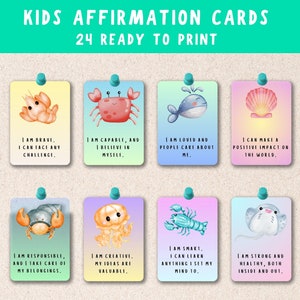 24 tarjetas de afirmación imprimibles con temática del océano para niños / Descarga digital / Atención plena y autoestima / Tarjetas de positividad / Idea de regalo para niños