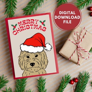 Carte de Noël Groodle - or, carte de Noël du chien, carte de Noël imprimable, carte de Noël, carte de Noël numérique, Goldendoodle