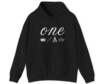 One King - Felpa con cappuccio unisex - Misto cotone e poliestere, tasca a marsupio