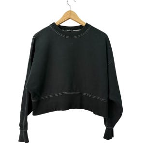Sweatshirt Black Oversized Cropped Black Contrast Stitch Pullover Vintage Grunge Aesthetic Minimalist Streetwear Unisex