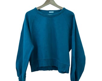 Teal Blue Cropped Top Minimalist Crop Shirt Casual Aesthetic Streetwear Solid Color Short Blouse Vintage Y2K Green Top
