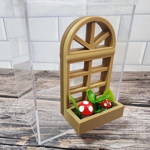 Decorated jumping spider window shelf, arboreal window ledge, magnetic floral decor, 3D printed flower box, neodymium magnetic food dish