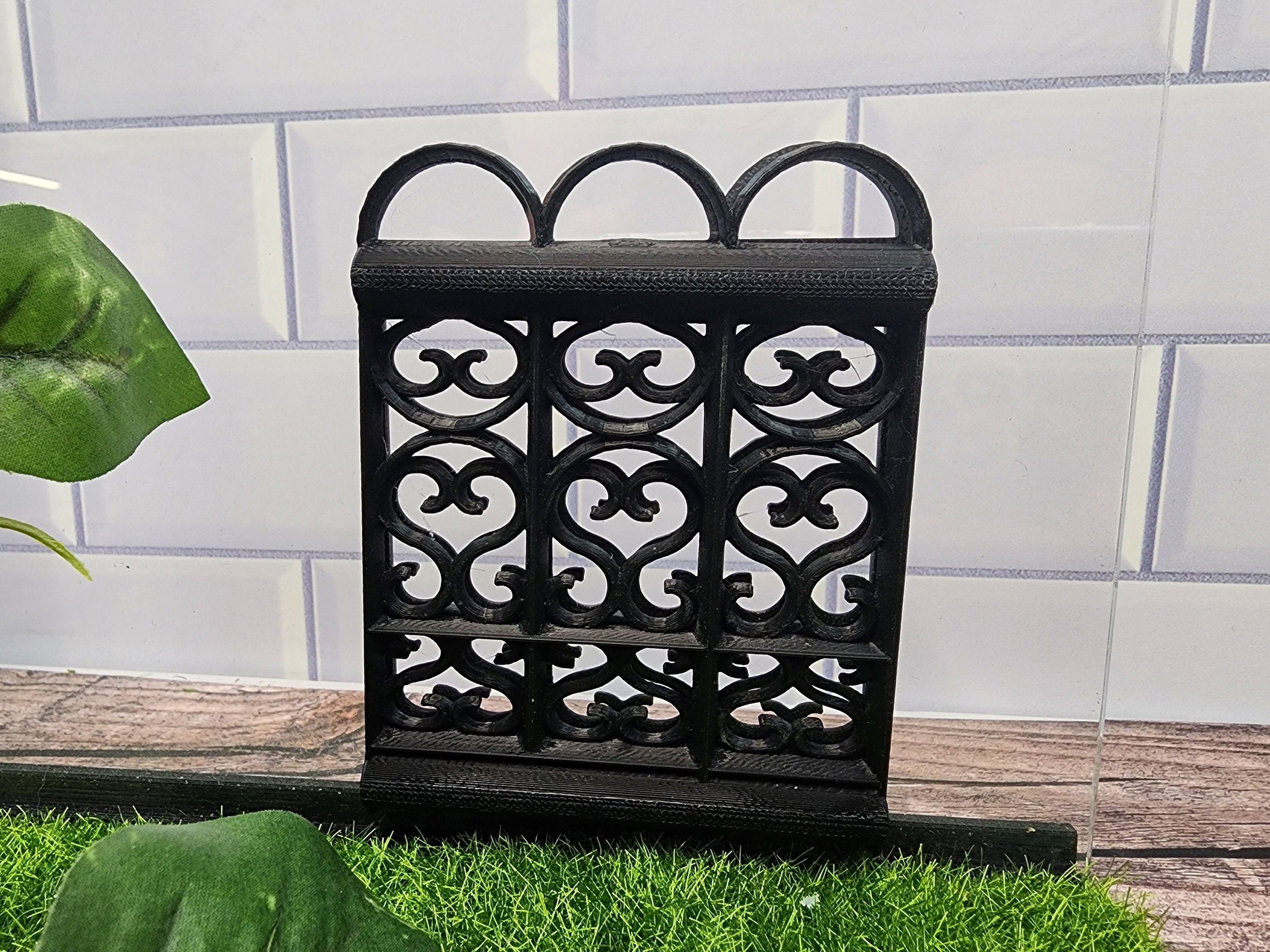 Jumping spider wall climbing decor, arboreal window ledge, magnetic web ribbon, 3D printed wrought iron fence, neodymium magnetic wall piece