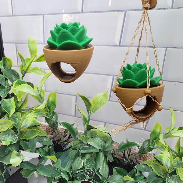 Succulent Planter Hide, Hanging Plant, Cottagecore jumping spider hide, 3D printed enclosure decor, magnetic hide
