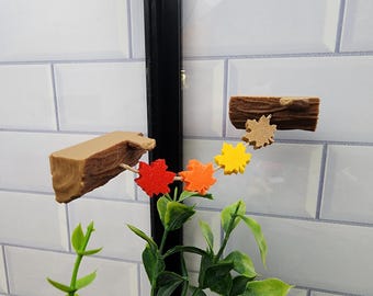 Höstlövshoppande spindelstockbro, cottagecore-dekor, spindelrep, hoppspindeltillbehör, 3D-printad stock, neodymmagnetisk brygga